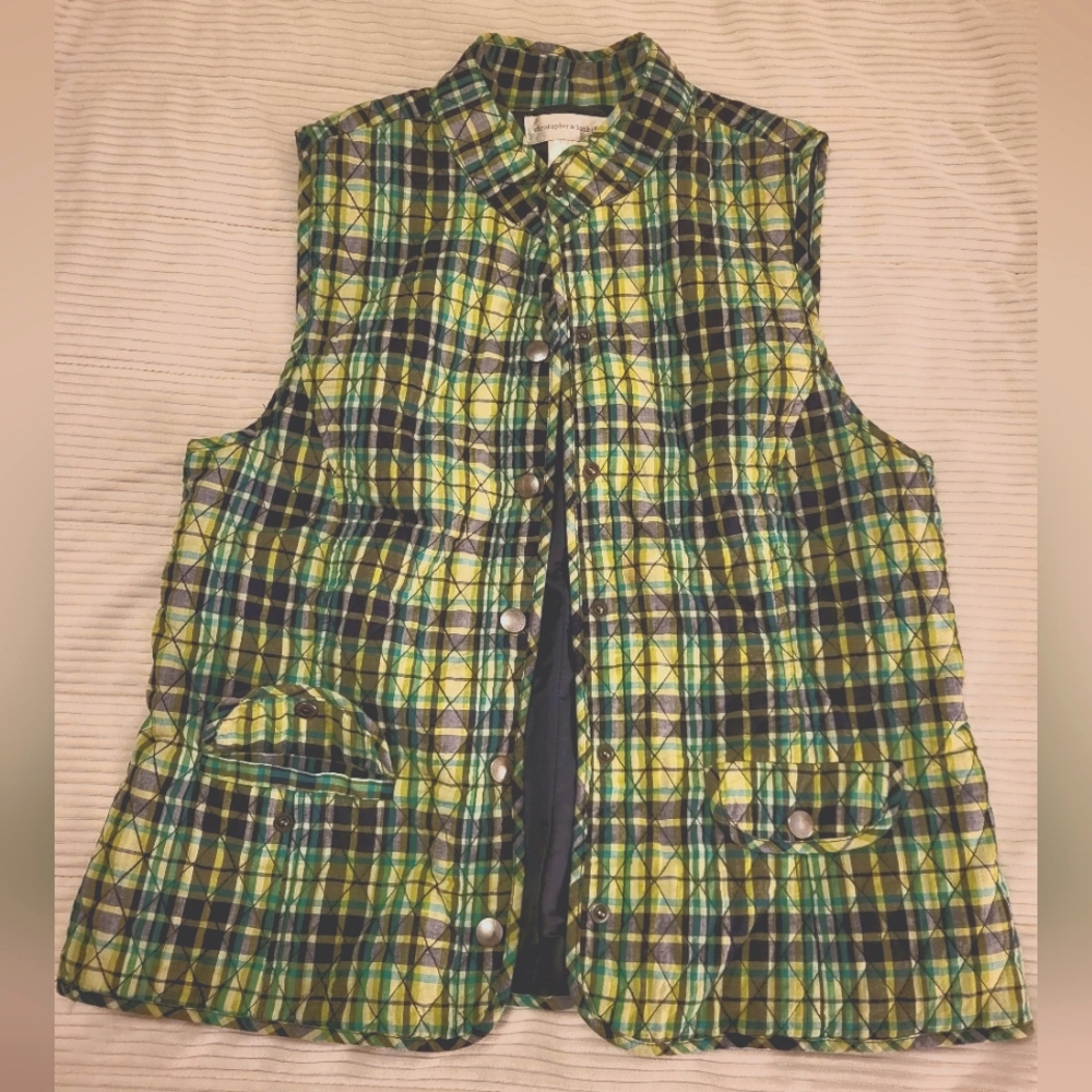 Christopher and banks, Vest, size small, green and blue plaid.
